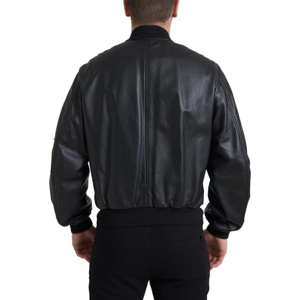 Dolce & Gabbana Black Leather Blouson Full Zip Bomber Jacket