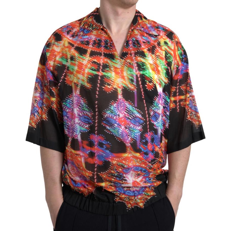 Dolce & Gabbana Multicolor Luminarie Print Men Cotton Shirt