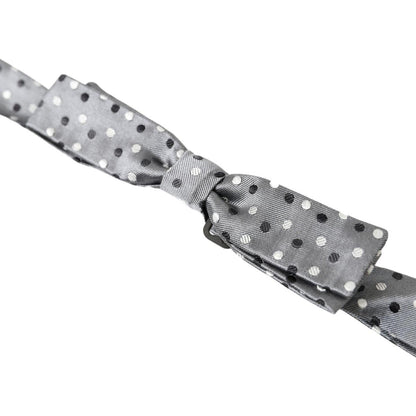 Dolce & Gabbana Gray Polka Dot Silk Adjustable Men Neck Papillon Bow Tie