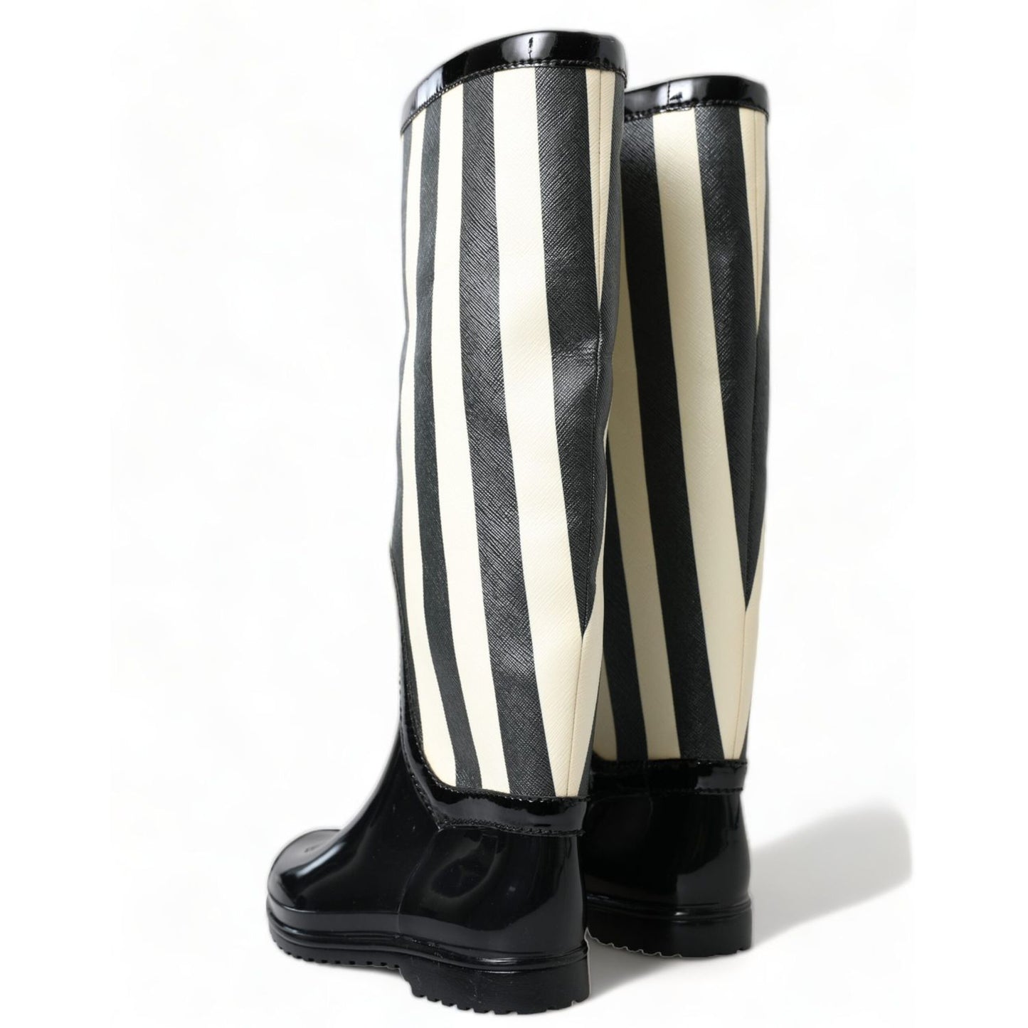 Dolce & Gabbana Black Rubber Knee High Flat Boots Shoes
