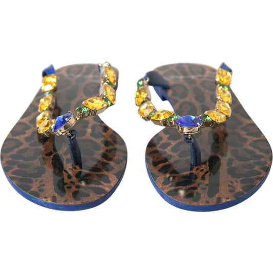 Dolce & Gabbana Blue Crystals Flats Sandals Beachwear Shoes LA10330-38.5