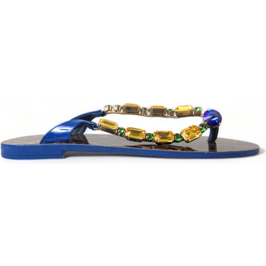Dolce & Gabbana Blue Crystals Flats Sandals Beachwear Shoes LA10330-38.5