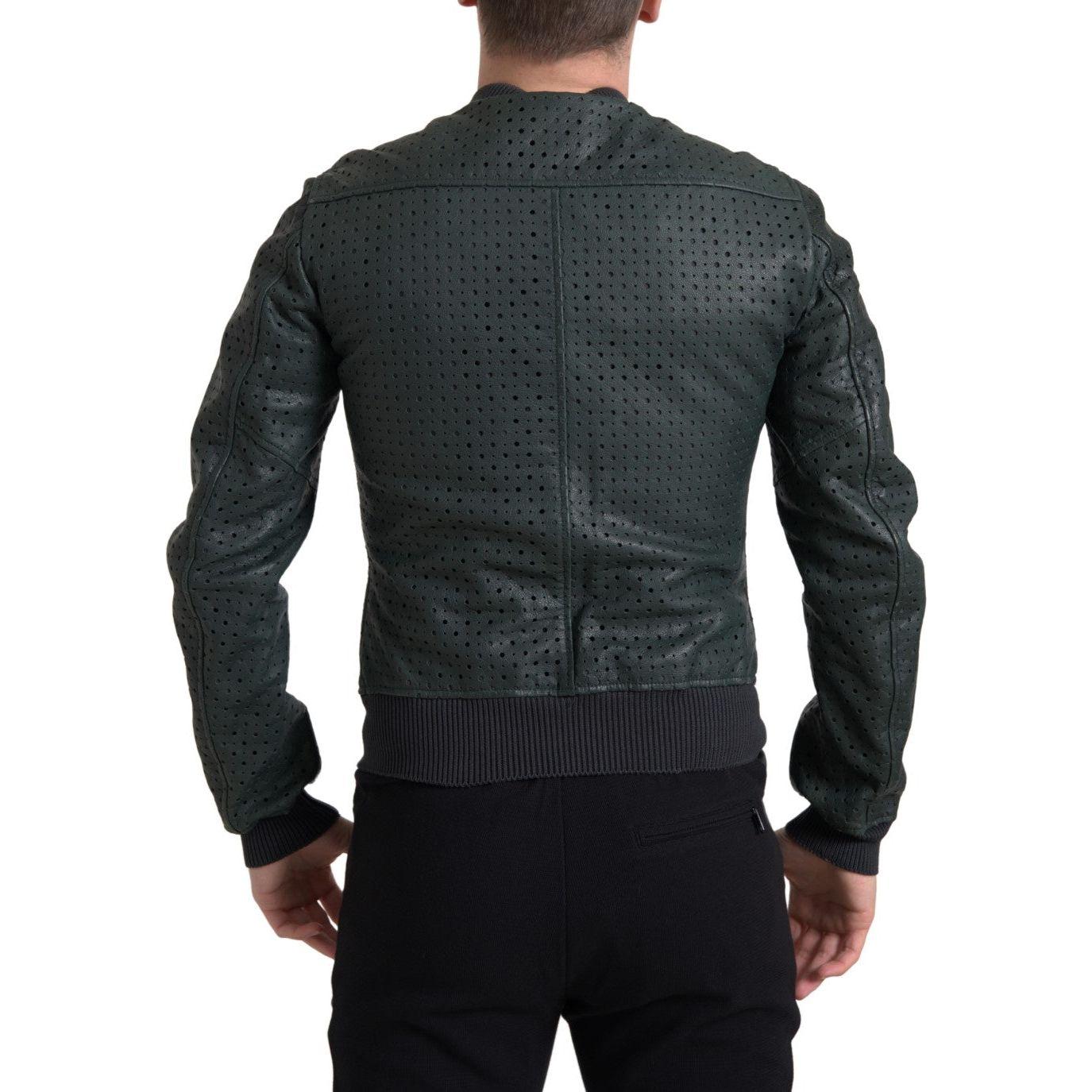 Dolce & Gabbana Green Perforated Leather Bomber Jacket