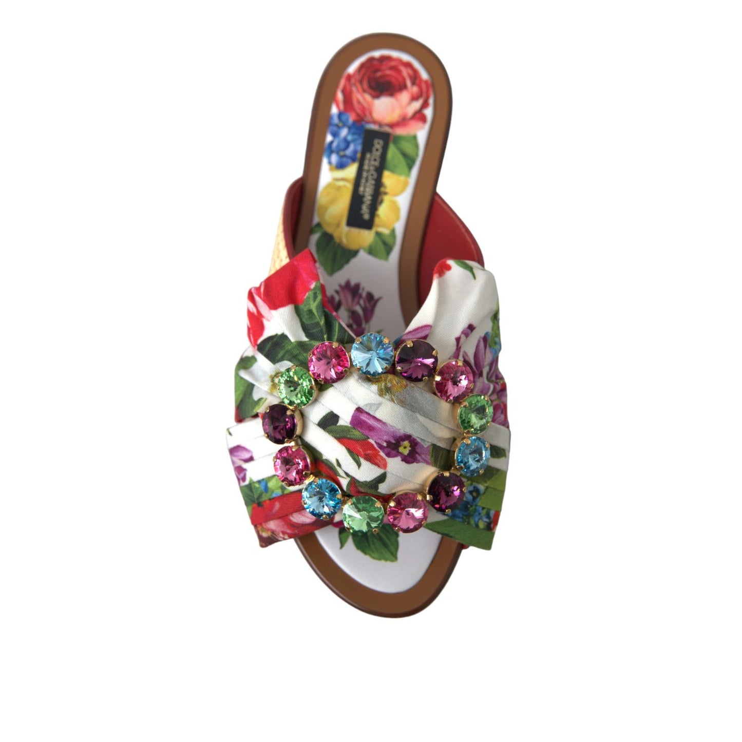 Dolce & Gabbana Multicolor Floral Flats Crystal Sandals Shoes
