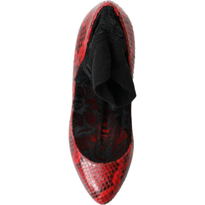 Dolce & Gabbana Red Ayers Leather Lace Socks Pumps Shoes