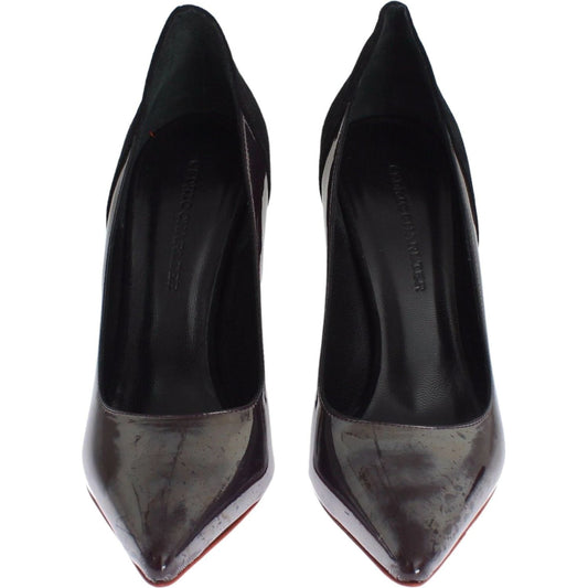 Cédric Charlier Gray Black Leather Suede Heels Pumps Shoes MOM26010-2