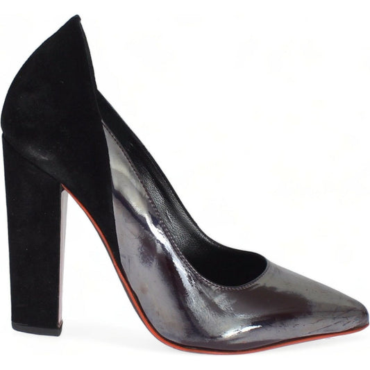 Cédric Charlier Gray Black Leather Suede Heels Pumps Shoes MOM26010-2