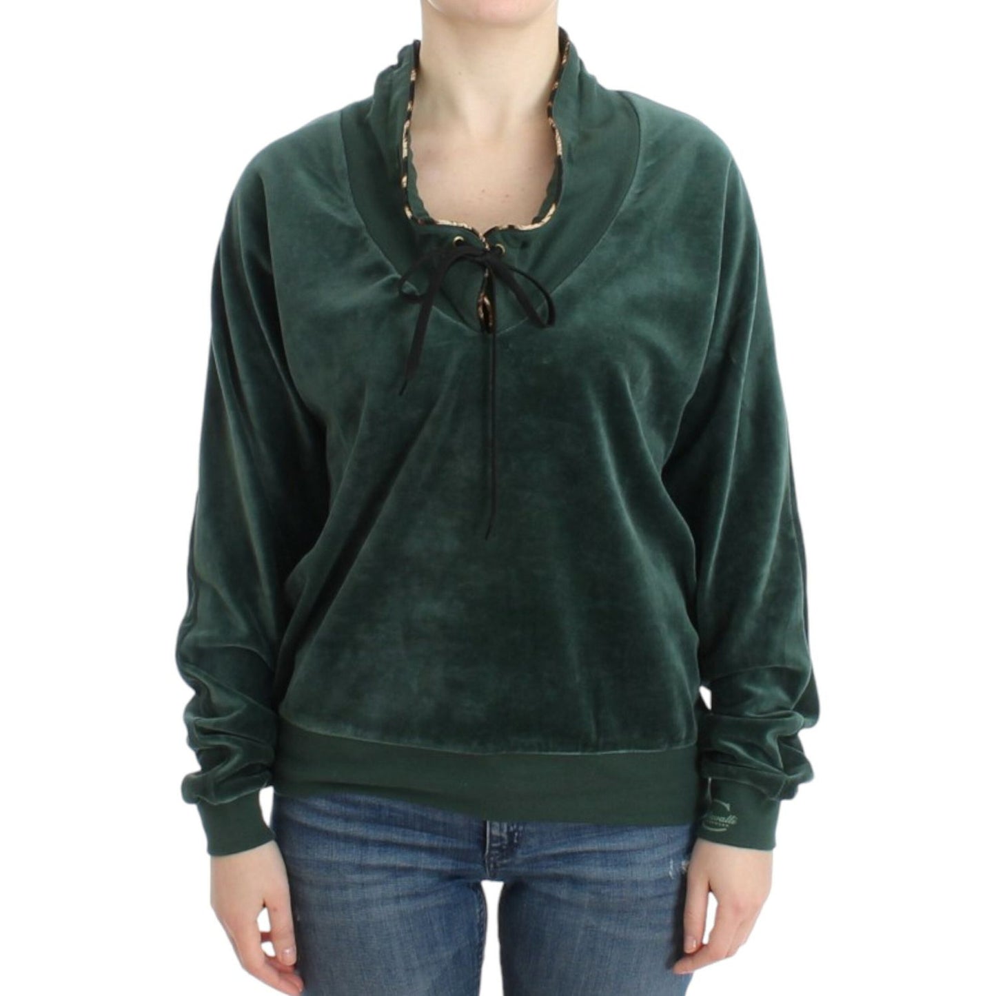 Cavalli Green velvet cotton sweater SIG11974-1