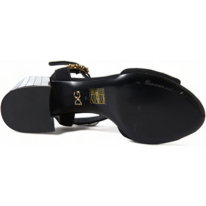 Dolce & Gabbana Black Crystals Ankle Strap Sandals Shoes