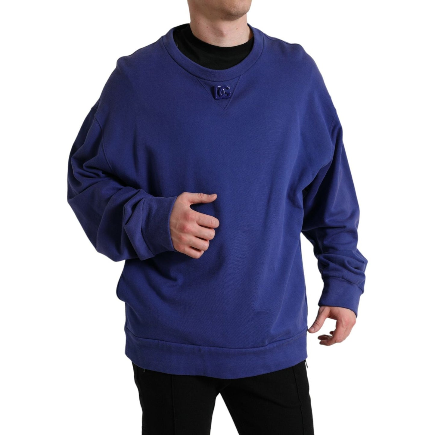 Dolce & Gabbana Royal Blue Cotton Crewneck Pullover Sweater