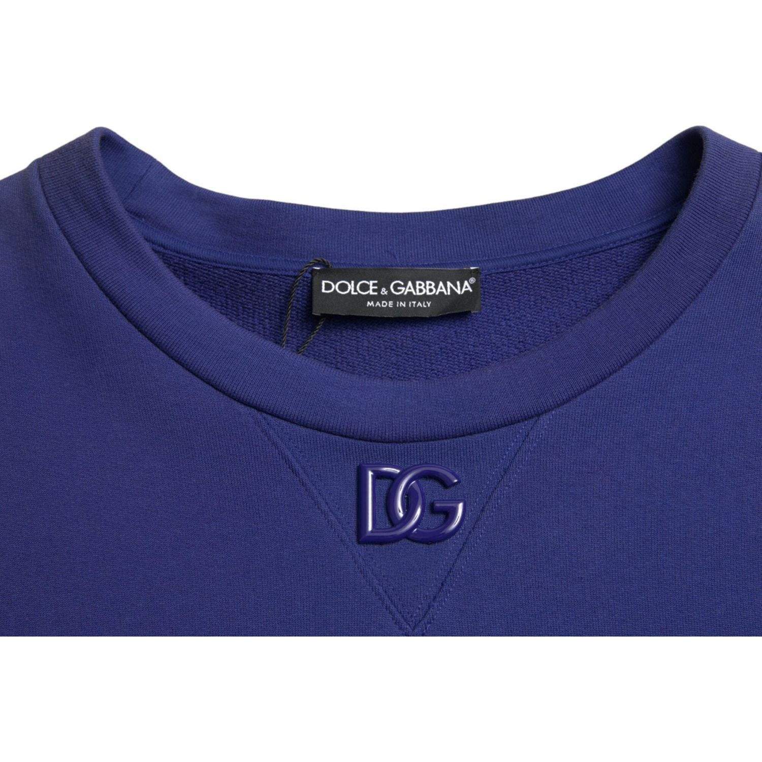 Dolce & Gabbana Royal Blue Cotton Crewneck Pullover Sweater