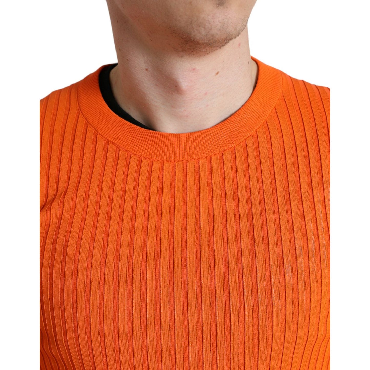 Dolce & Gabbana Orange Knitted Crewneck Men Pullover Sweater
