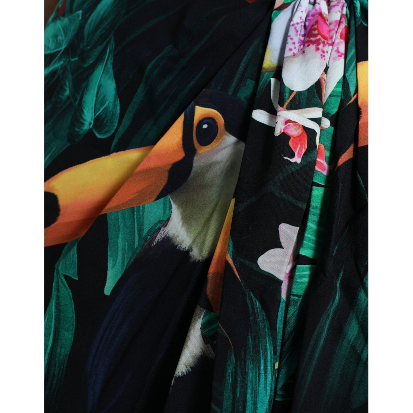 Dolce & Gabbana Green Tropical Jungle Print One Shoulder Midi Dress