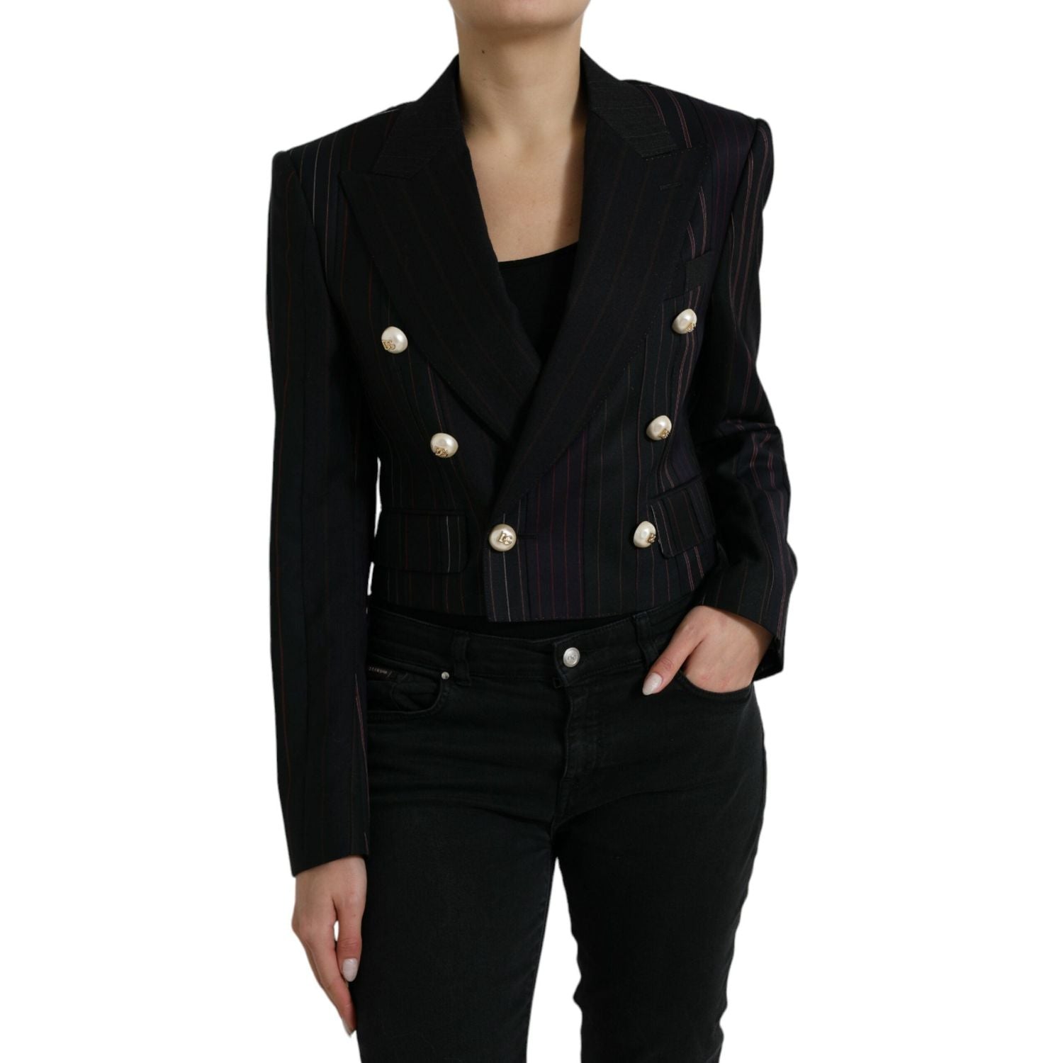 Dolce & Gabbana Black Striped SICILIA Double Breasted Jacket