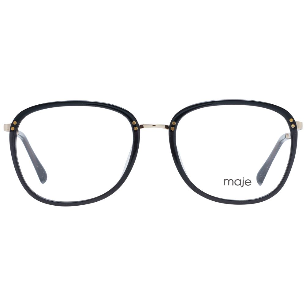 Maje Black Women Glasses Frame in black acetate with full-rim trapezium style and demo lenses, size 52-17-135.