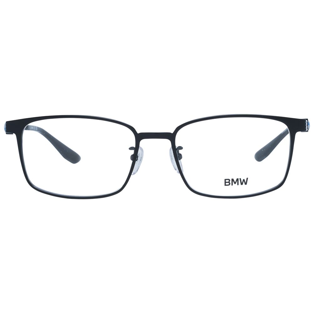 BMW Black Men Glasses Frame with titanium full-rim, featuring demo lenses and branded case. Frame dimensions: 56-18-145.