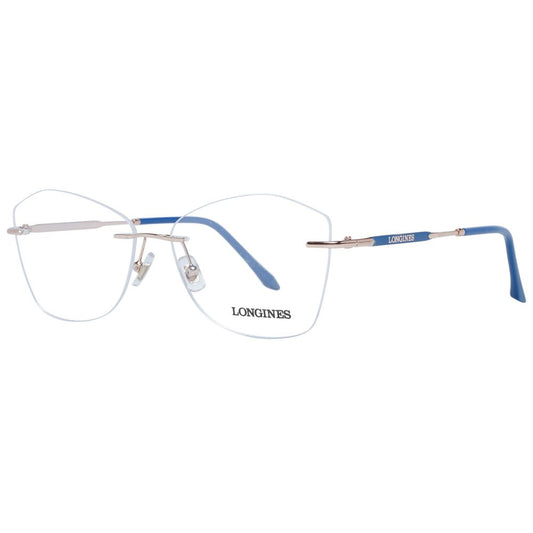 Longines Blue Women Glasses Frame with metal butterfly style, rimless design, and demo lenses, perfect for elegant and modern fashion.