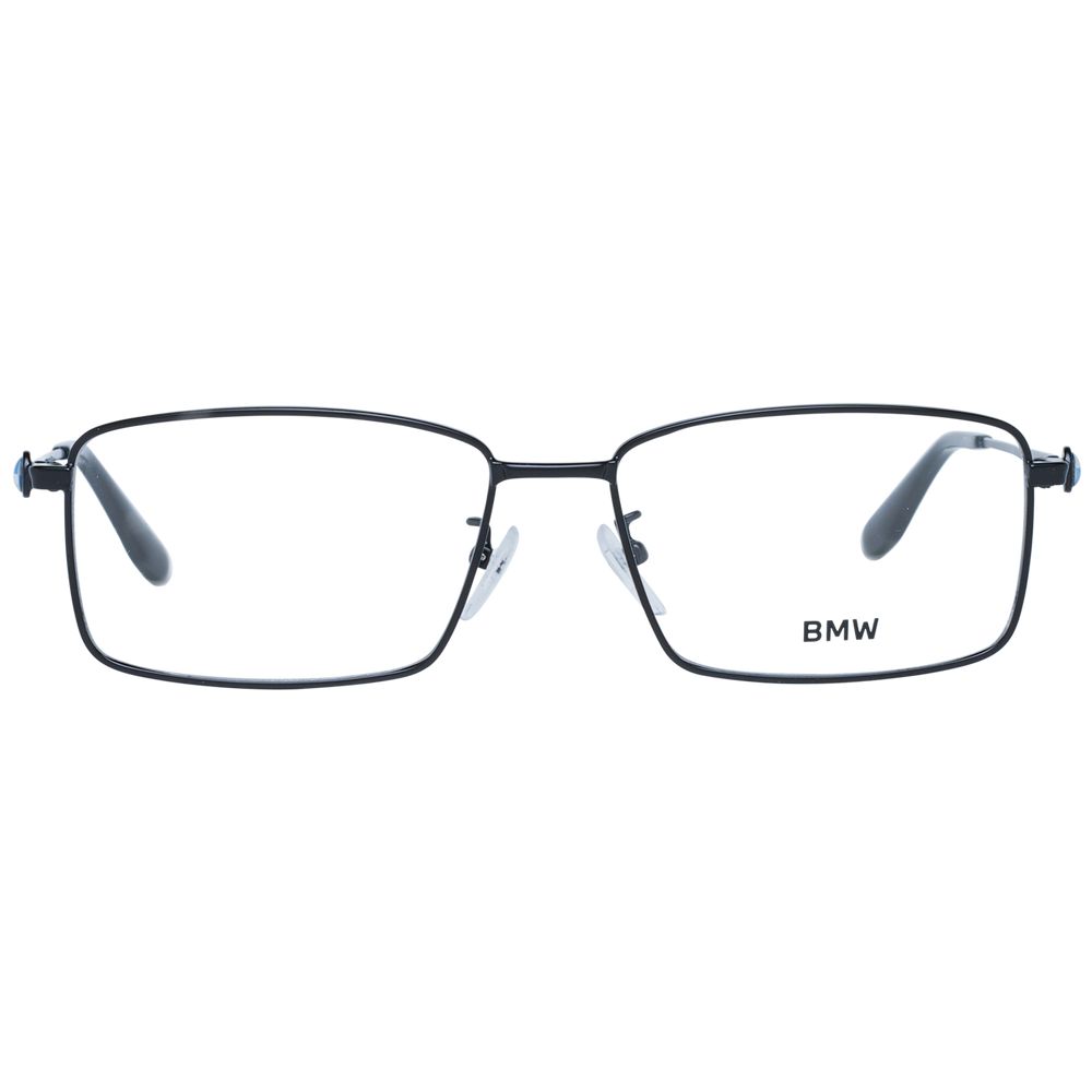 BMW Black Men Glasses Frame, metal full-rim rectangle style, black color with demo lenses, size 57-16-150, includes branded case