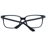 BMW Black Men Glasses Frame in full-rim rectangle style, black plastic construction, 56 size, showcasing temples crossed.