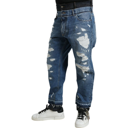 Dolce & Gabbana Blue Tattered Cotton Men Denim Jeans