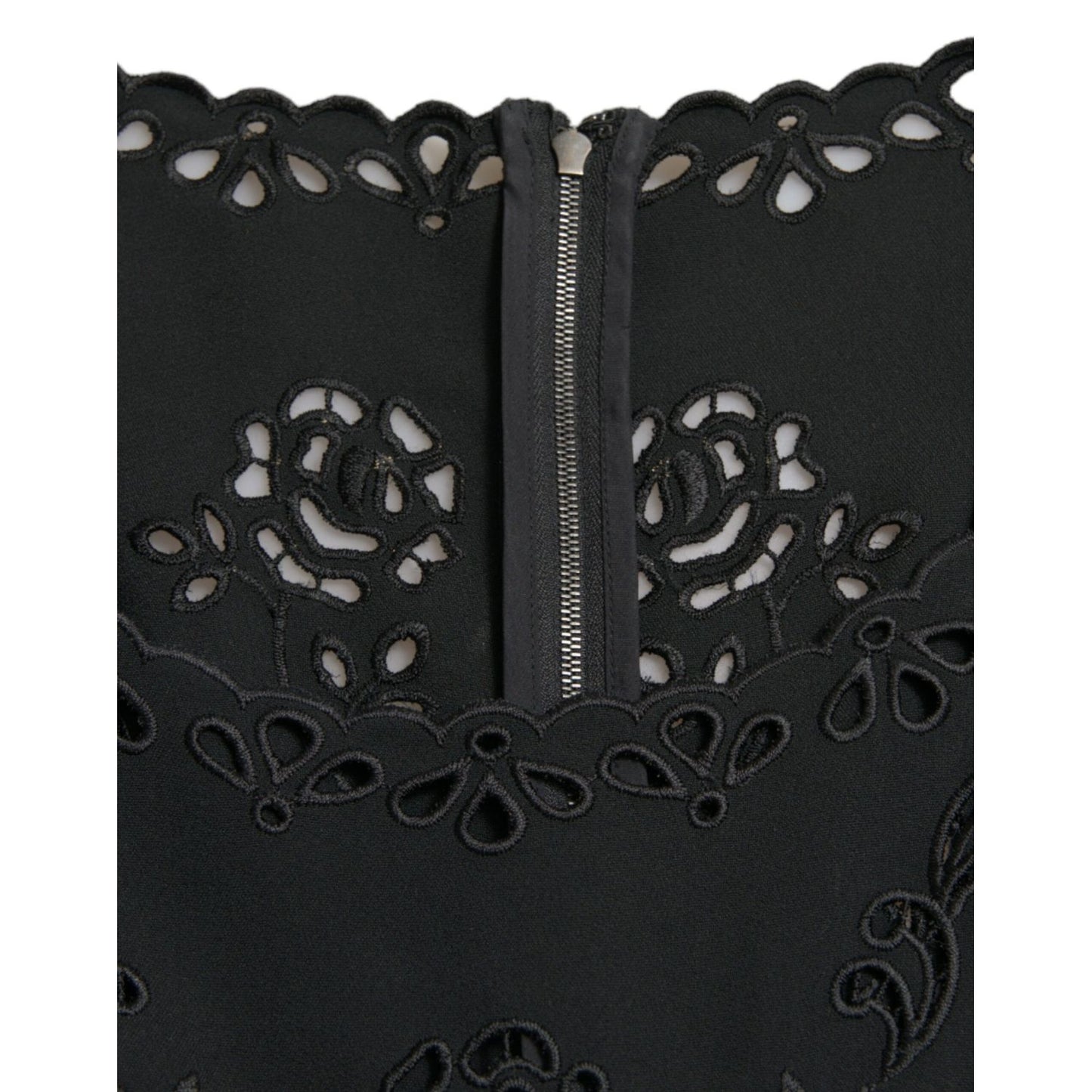 Dolce & Gabbana Black Floral Lace Viscose Bodycon Midi Dress