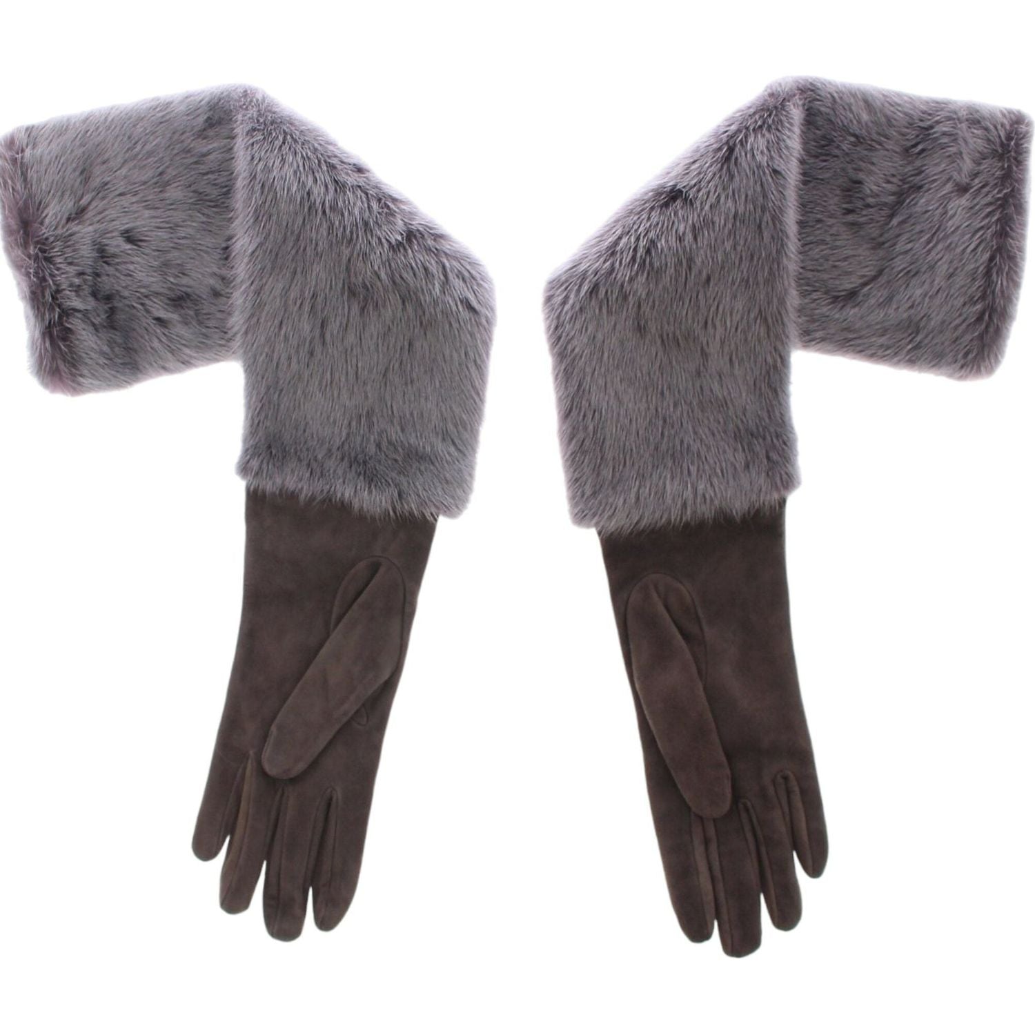 Dolce & Gabbana Gray Mink Fur Lambskin Suede Leather Gloves