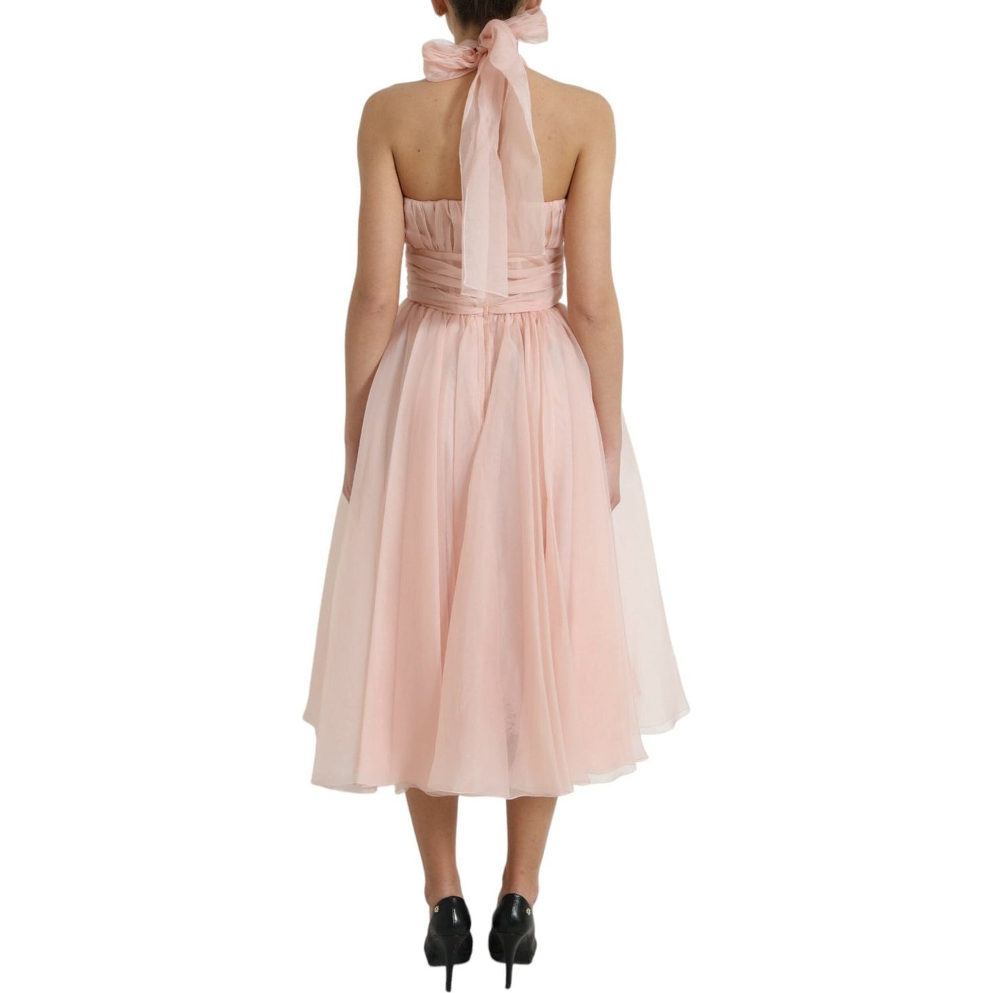 Dolce & Gabbana Pink Silk Chiffon Halter A-line Pleated Midi Dress