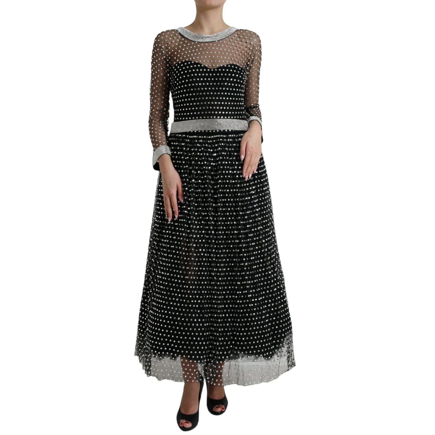 Dolce & Gabbana Black Crystal Embellished A-line Gown Dress