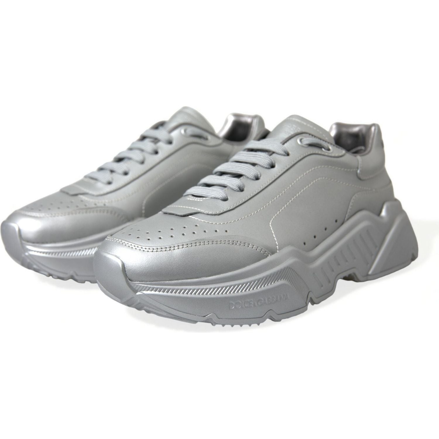 Dolce & Gabbana Silver DAYMASTER Leather Men Casual Sneakers Shoes