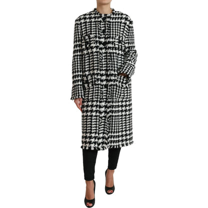Dolce & Gabbana Black White Houndstooth Trench Coat Jacket