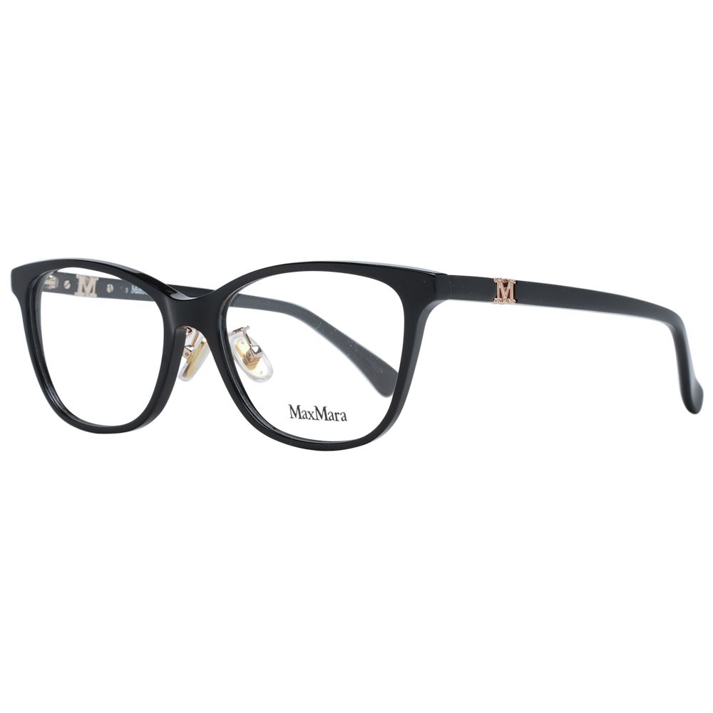 Max Mara Black Women Glasses Frame, full-rim plastic, rectangular style with demo lenses, includes branded case, 55-17-145 size.