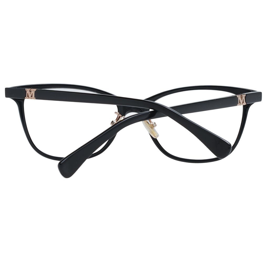 Max Mara Black Women Glasses Frame with full-rim black plastic design and demo lenses, includes branded case. Size 55-17-145, style rectangle.