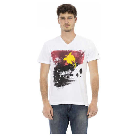 Trussardi Action White Cotton Men's V-Neck T-Shirt TR-24184-S