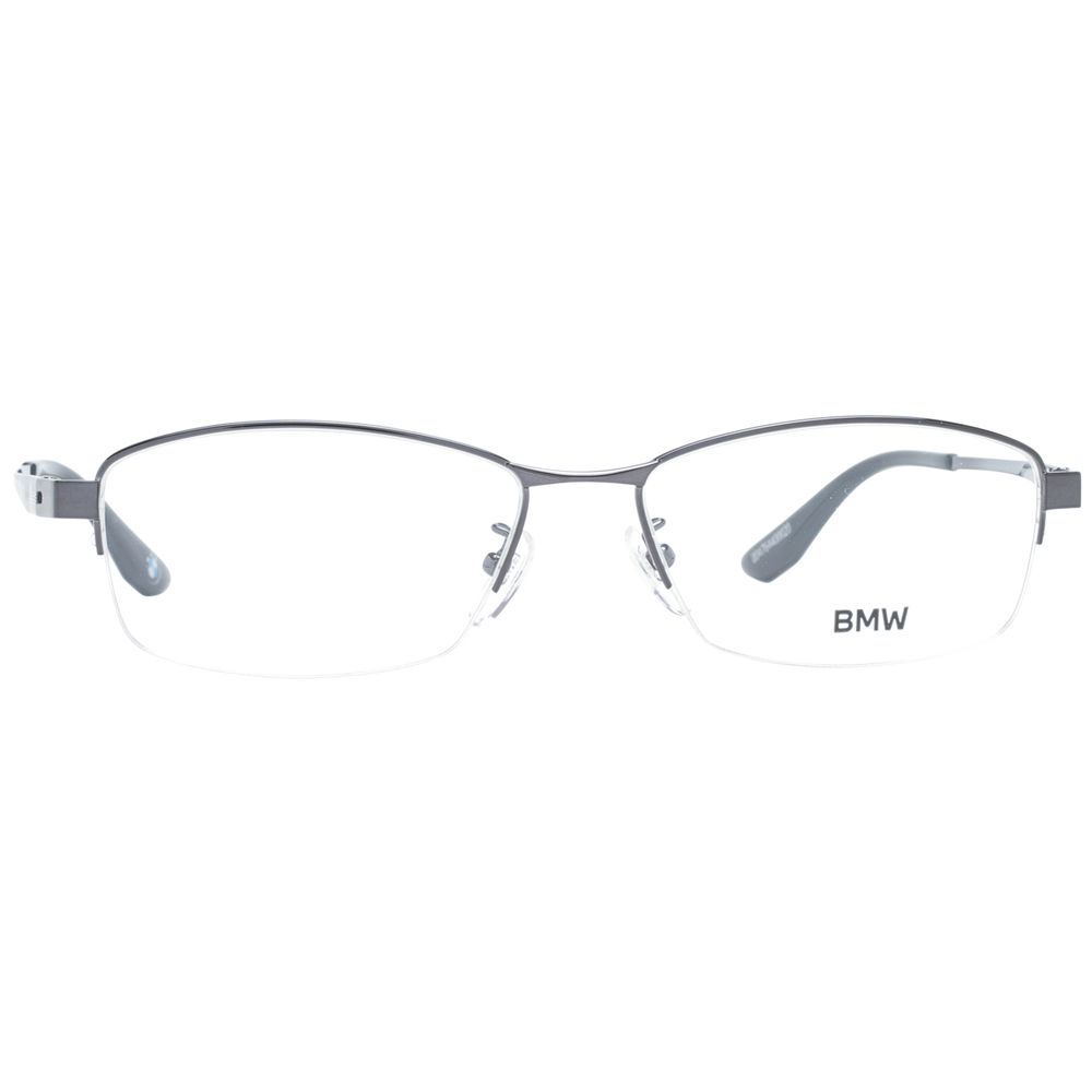 BMW Black Men Glasses Frame, half-rim titanium rectangle style with demo plastic lenses, size 55-16-145, includes branded case.