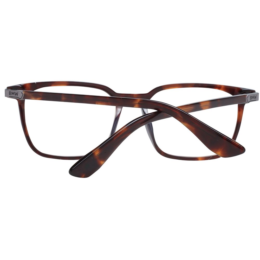 BMW Brown Men Glasses Frame in plastic full-rim rectangle style with demo lenses and branded case, size 53-17-145.