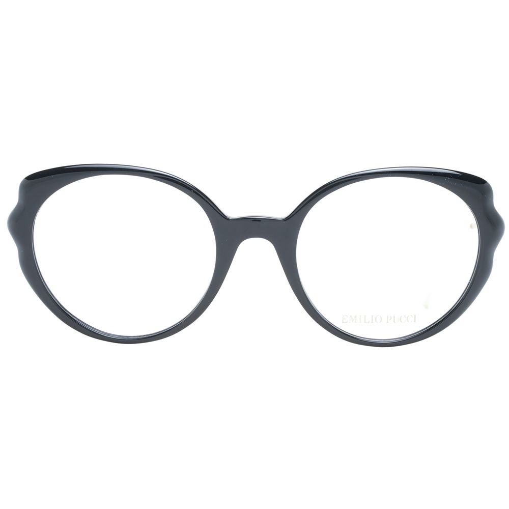 Emilio Pucci Black Women Glasses Frame with full-rim butterfly style and demo lenses, includes branded case.