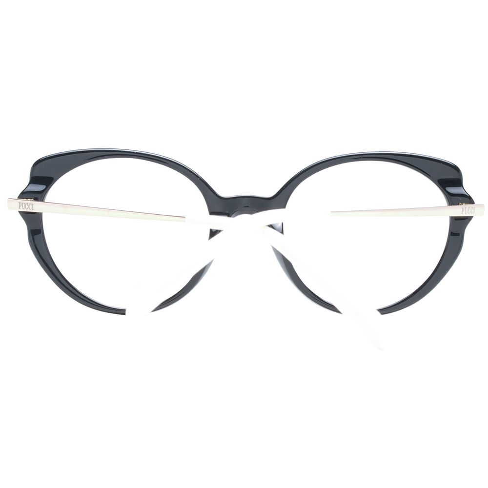 Emilio Pucci Black Women Glasses Frame, full-rim butterfly style, black plastic, size 52-21-140, includes branded case.