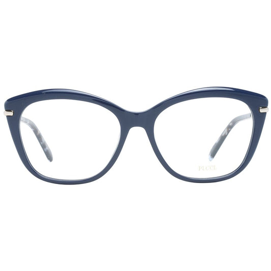 Emilio Pucci Blue Women Glasses Frame with full-rim blue plastic and square style lenses.
