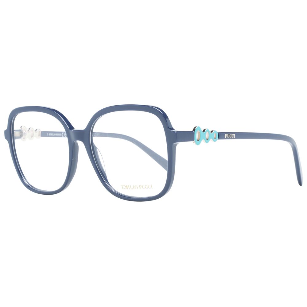 Emilio Pucci Blue Women Glasses Frame, full-rim plastic square eyewear with branded case, size 54-16-140.