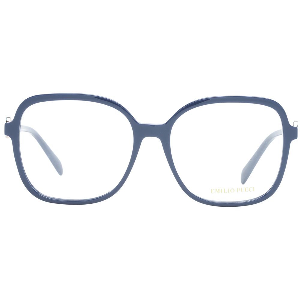 Emilio Pucci Blue Women Glasses Frame, square blue full-rim plastic frame with demo lenses, size 54-16-140.