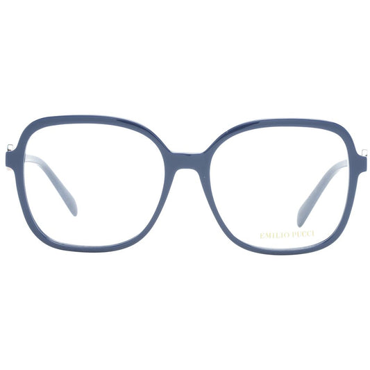 Emilio Pucci Blue Women Glasses Frame, square blue full-rim plastic frame with demo lenses, size 54-16-140.