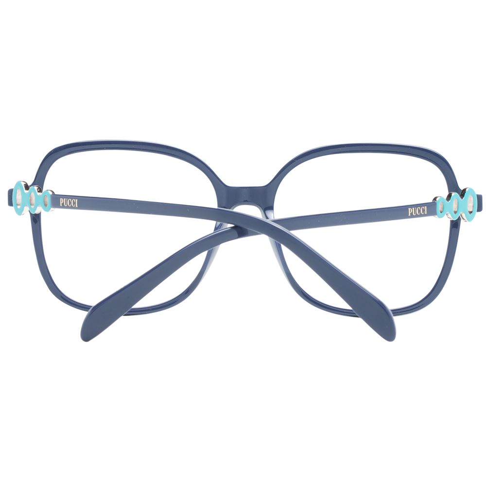 Emilio Pucci Blue Women Glasses Frame in full-rim square style, plastic material, demo lenses, size 54-16-140, includes branded case.