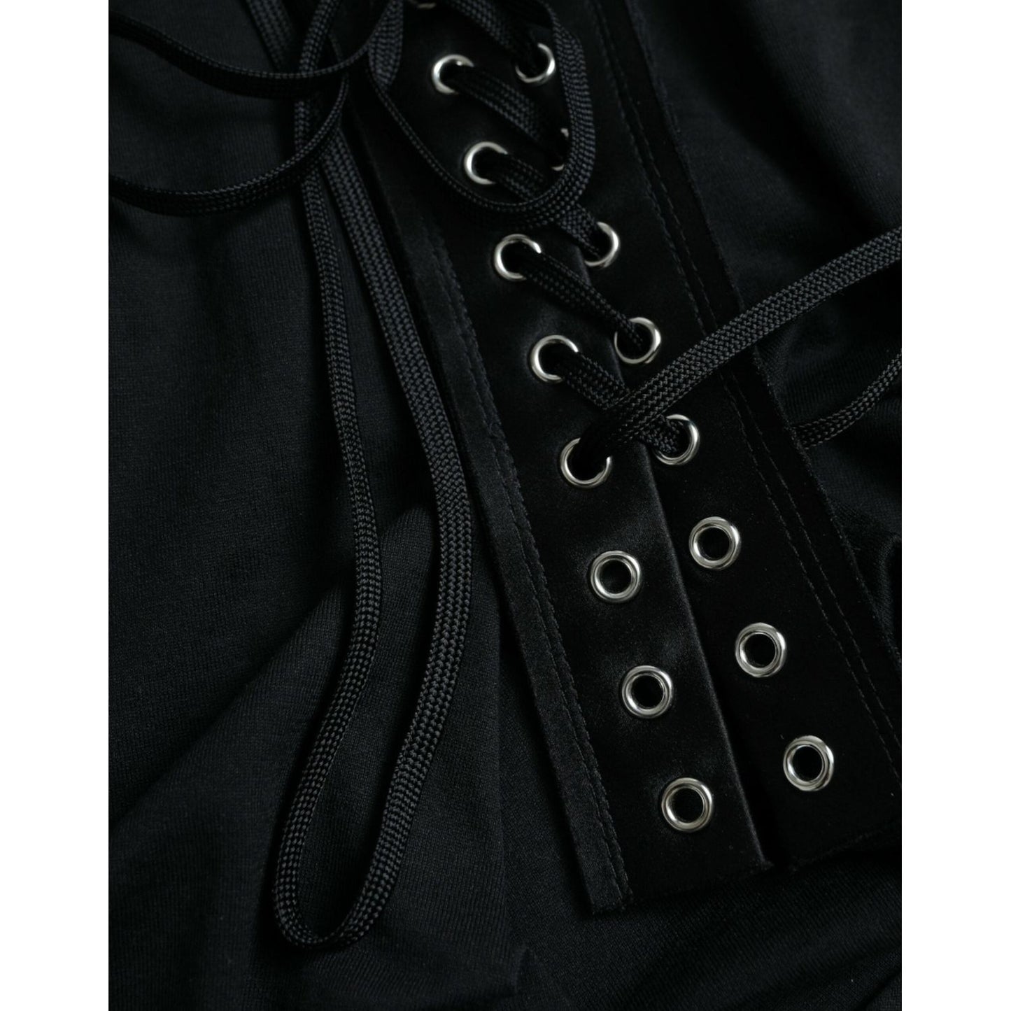 Dolce & Gabbana Black Cotton Lace Up Logo Round Neck Tank Top