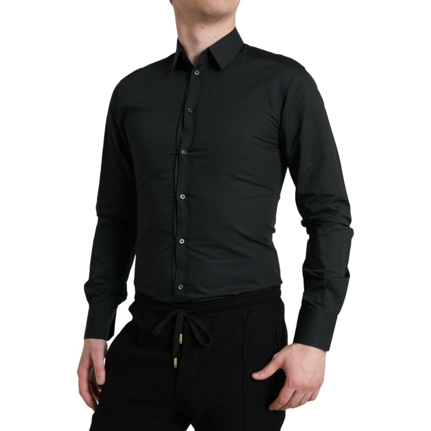 Dolce & Gabbana Black Cotton Silk Formal GOLD Dress Shirt