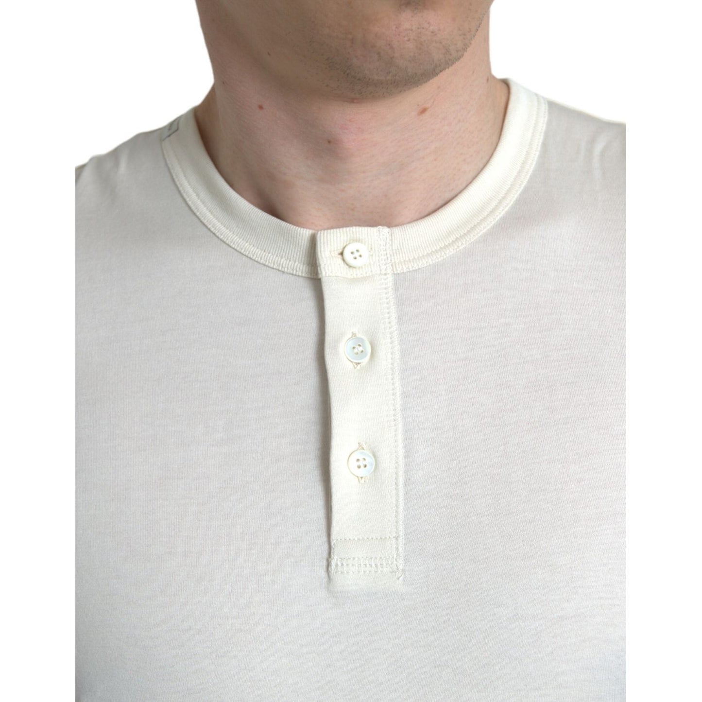 Dolce & Gabbana Off White Cotton Henley Pullover Sweater