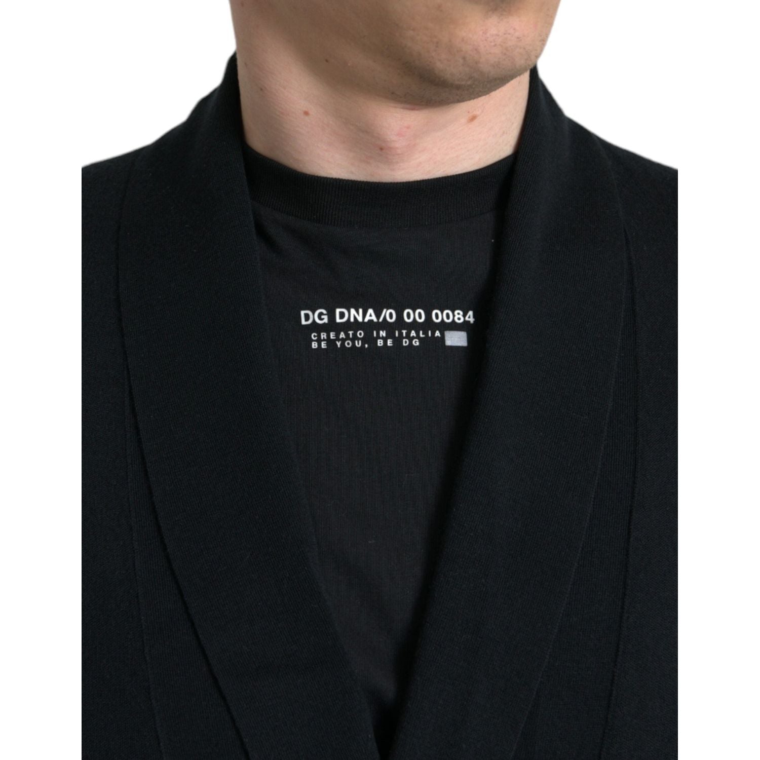 Dolce & Gabbana Black Cashmere Long Sleeves Belted Wrap Robe