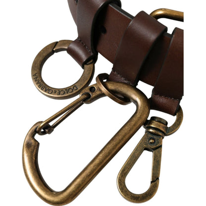 Dolce & Gabbana Brown Calf Leather Gold Metal Buckle Belt