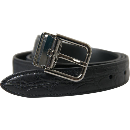 Dolce & Gabbana Black Leather Silver Metal Buckle Belt