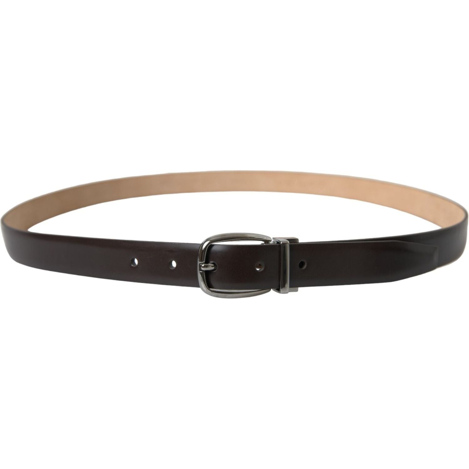 Dolce & Gabbana Dark Brown Leather Silver Metal Buckle Belt