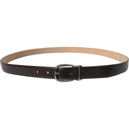 Dolce & Gabbana Dark Brown Leather Silver Metal Buckle Belt